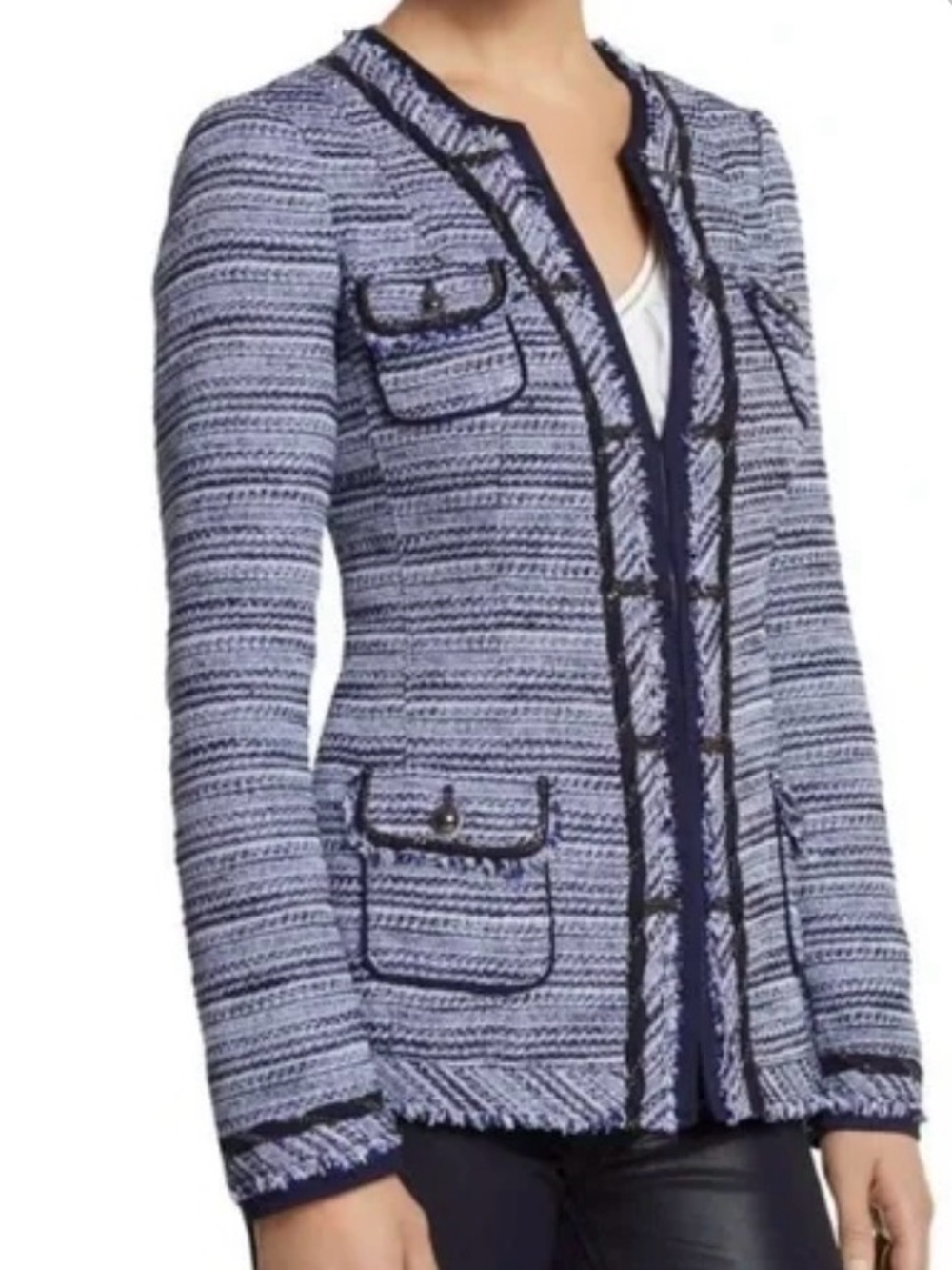 WHBM Navy and White Trim Tweed-Style Jacket sz 6